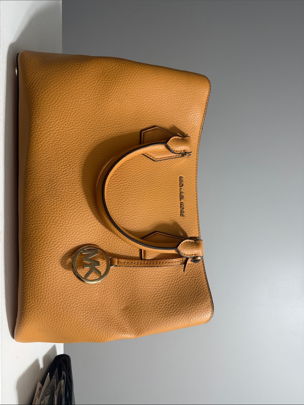 Michael Kors Leather Satchel in Camel Tan